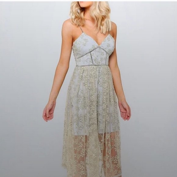 Self-Portrait Dresses & Skirts - NWT Self-Portrait Gold & Blue Floral Embroidered Mesh Corseted Dress